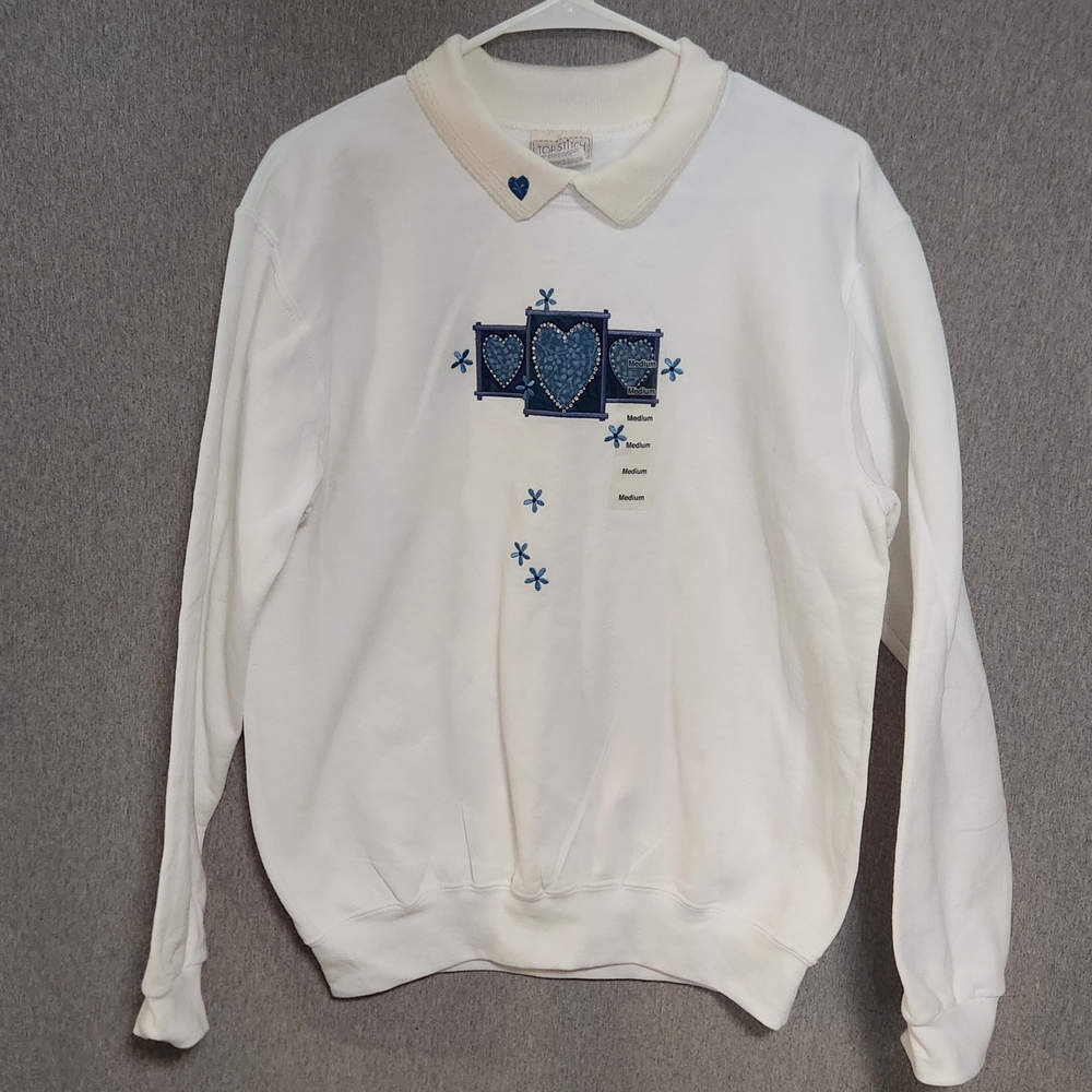 White and Blue Heart Design Sweater